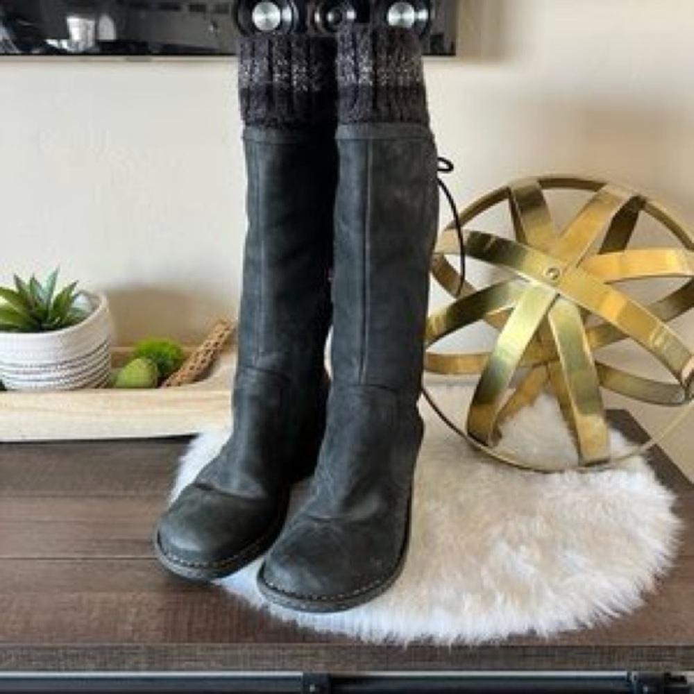 Ugg Black Knee-High Boots with Sweater Detail